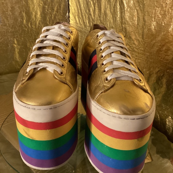 Gucci Alessandro Michele Peggy Rainbow good web platform sneakers - Picture 7 of 14